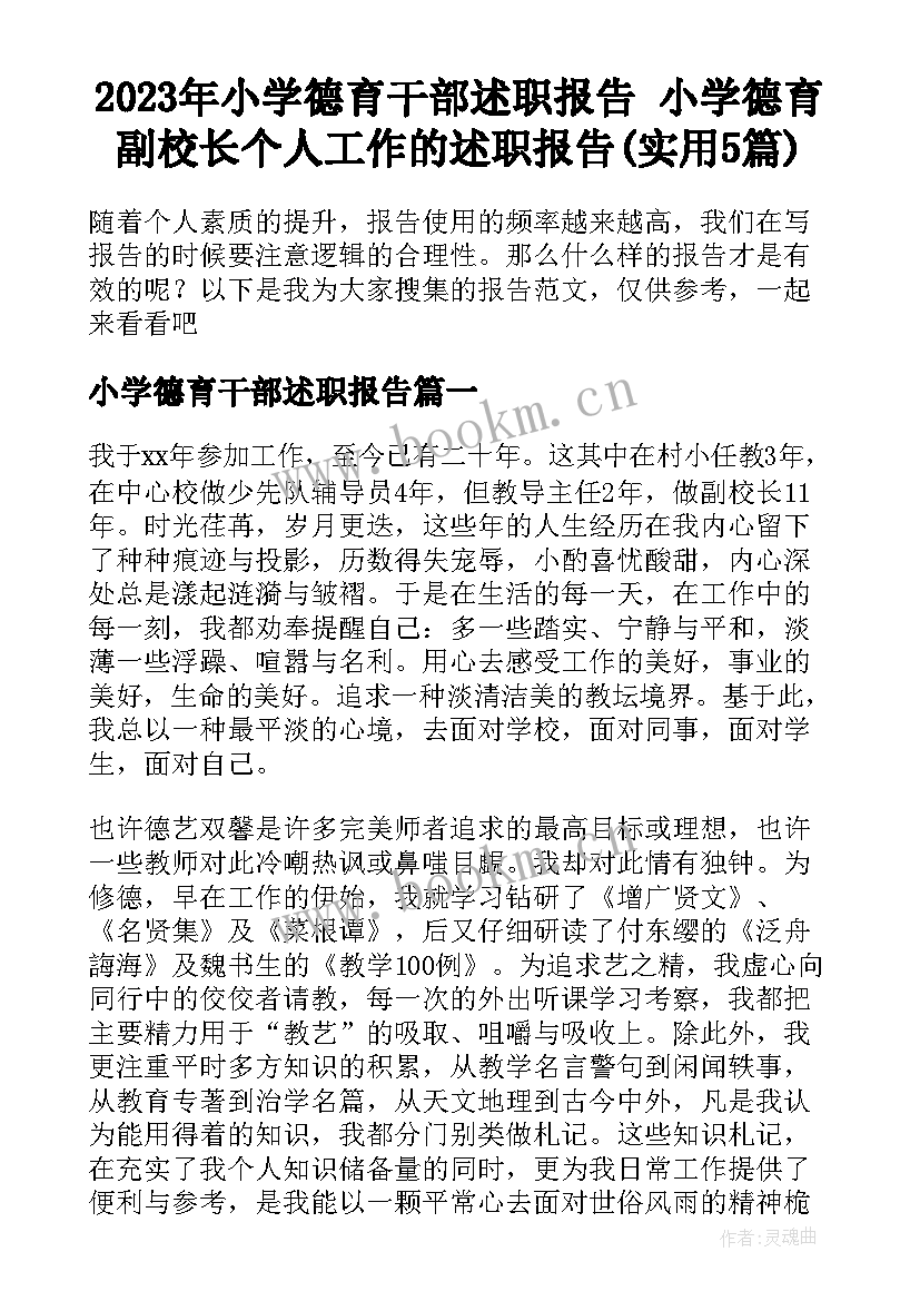 2023年小学德育干部述职报告 小学德育副校长个人工作的述职报告(实用5篇)