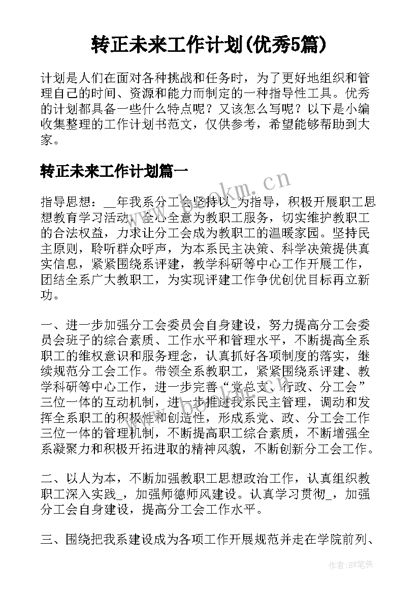 转正未来工作计划(优秀5篇)