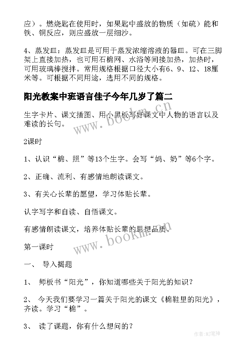 最新阳光教案中班语言佳子今年几岁了(模板6篇)