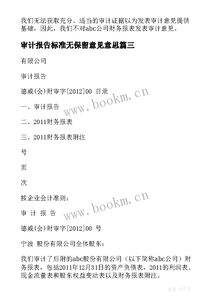 2023年审计报告标准无保留意见意思 非标准意见审计报告(通用5篇)