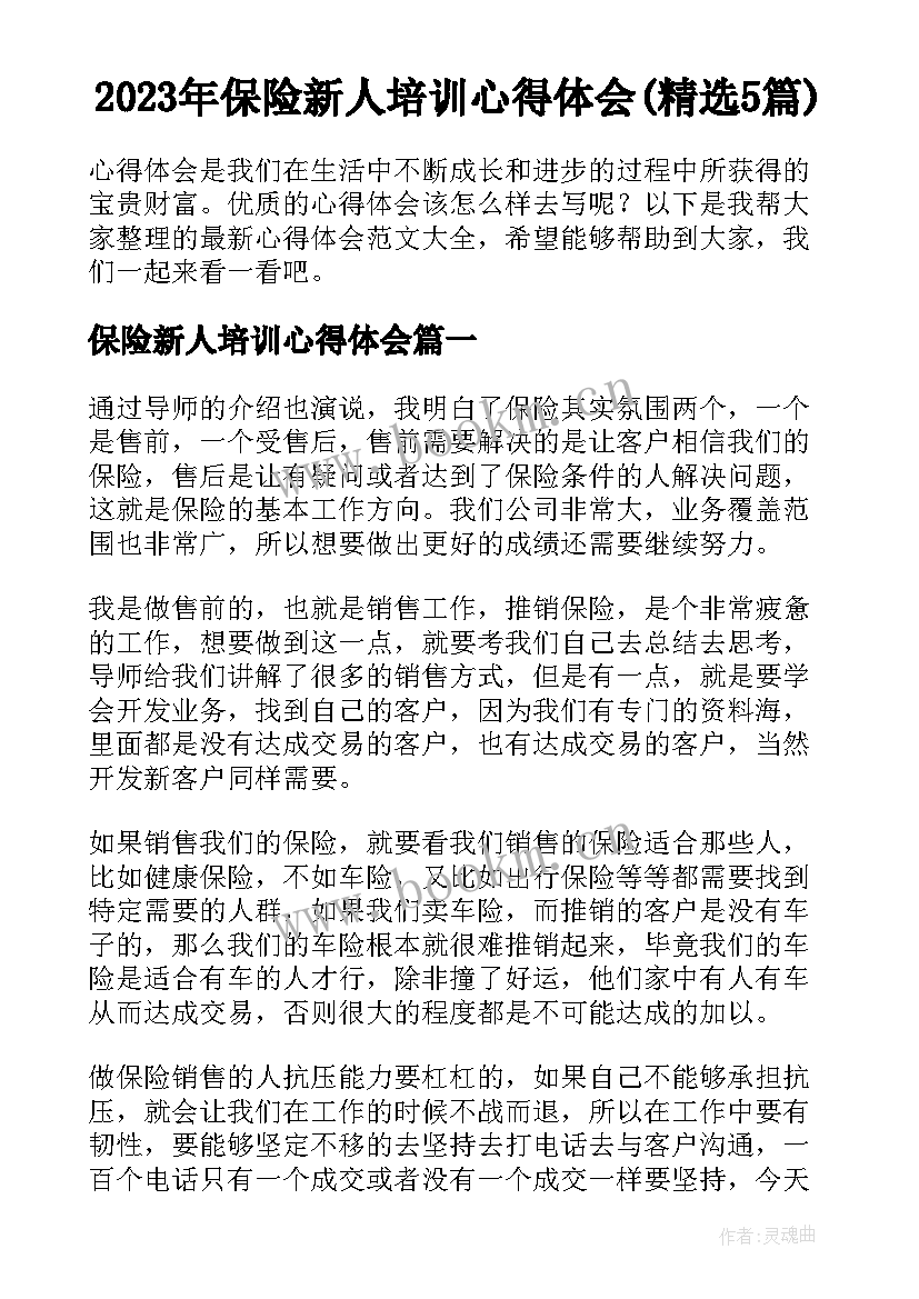 2023年保险新人培训心得体会(精选5篇)