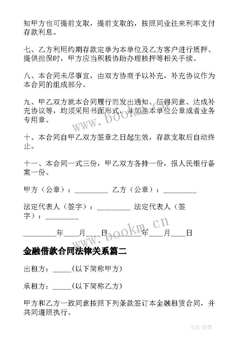 2023年金融借款合同法律关系 金融借款合同(大全9篇)