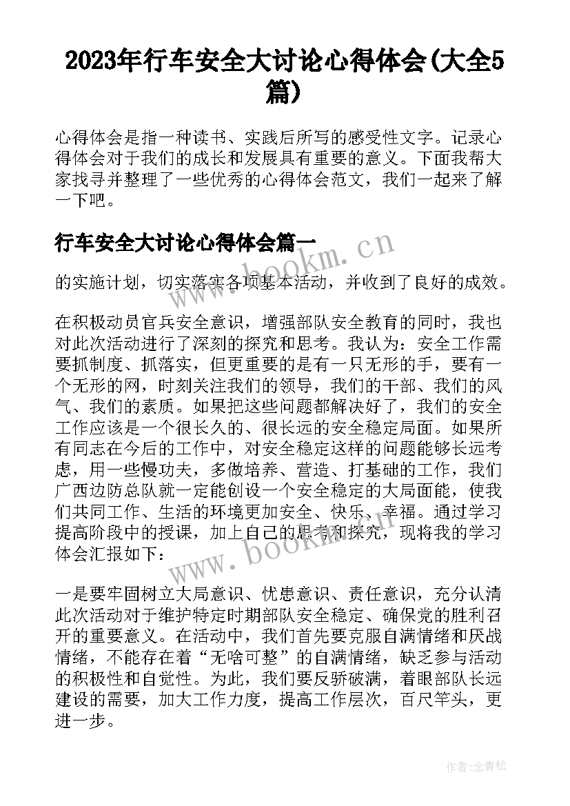 2023年行车安全大讨论心得体会(大全5篇)