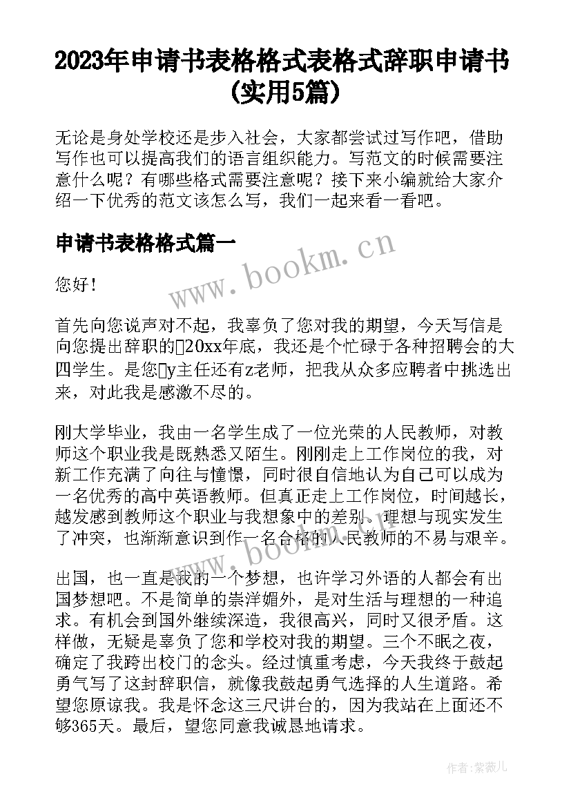 2023年申请书表格格式 表格式辞职申请书(实用5篇)