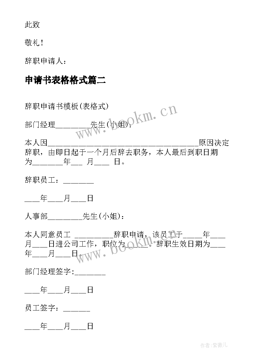 2023年申请书表格格式 表格式辞职申请书(实用5篇)