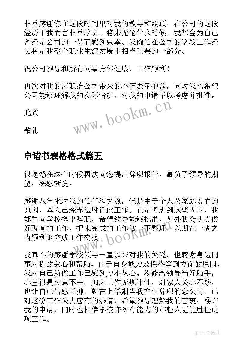 2023年申请书表格格式 表格式辞职申请书(实用5篇)