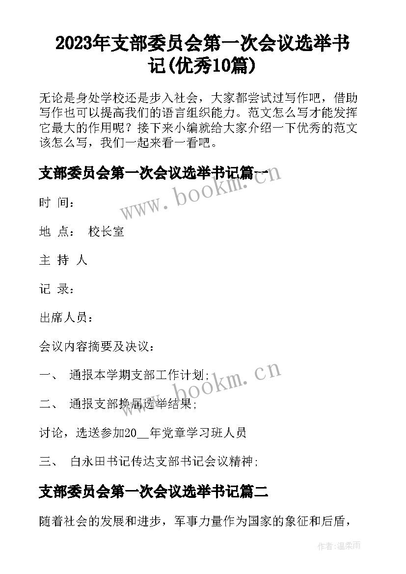 2023年支部委员会第一次会议选举书记(优秀10篇)