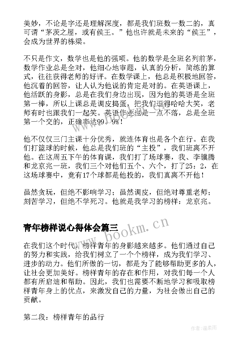 最新青年榜样说心得体会(汇总10篇)