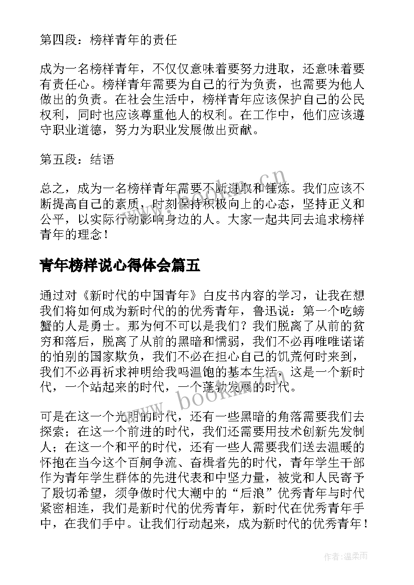 最新青年榜样说心得体会(汇总10篇)