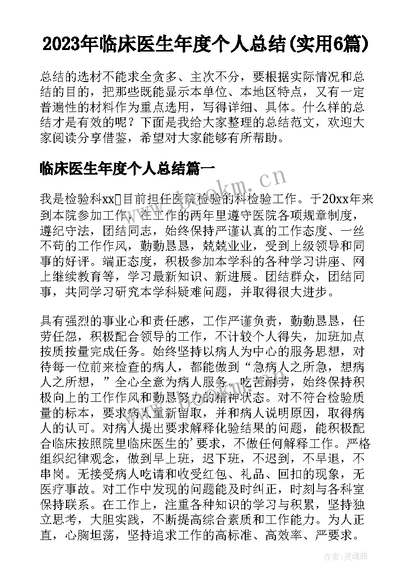 2023年临床医生年度个人总结(实用6篇)