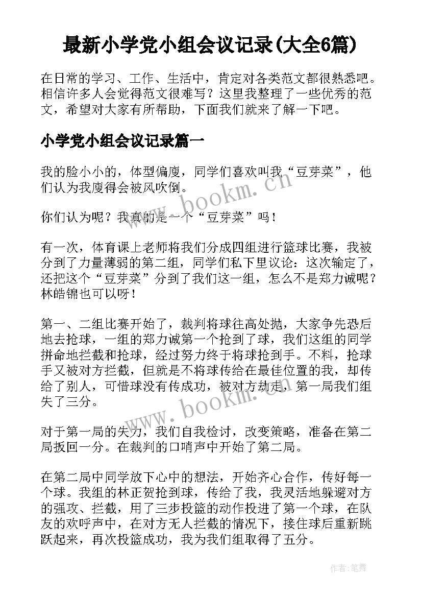 最新小学党小组会议记录(大全6篇)