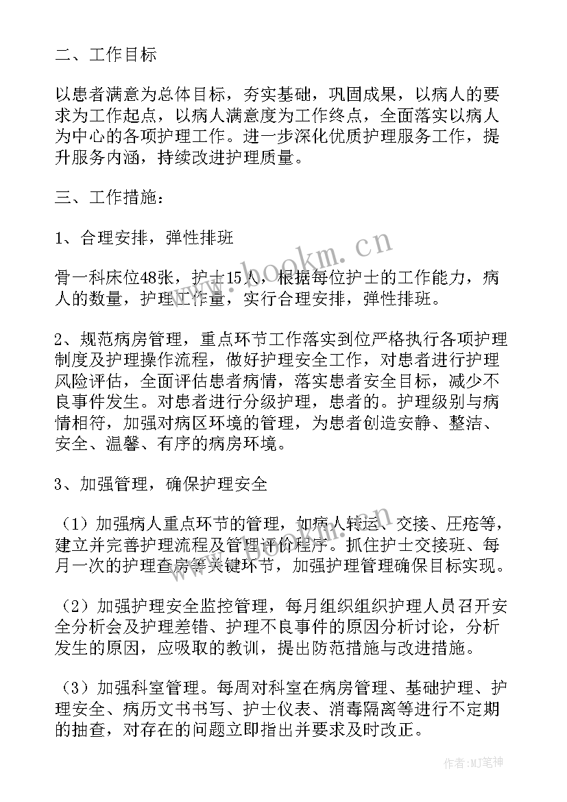 护士长科内工作计划(精选5篇)