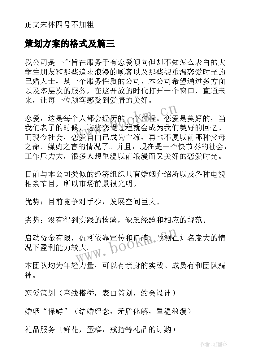 策划方案的格式及 策划方案基本格式(模板8篇)