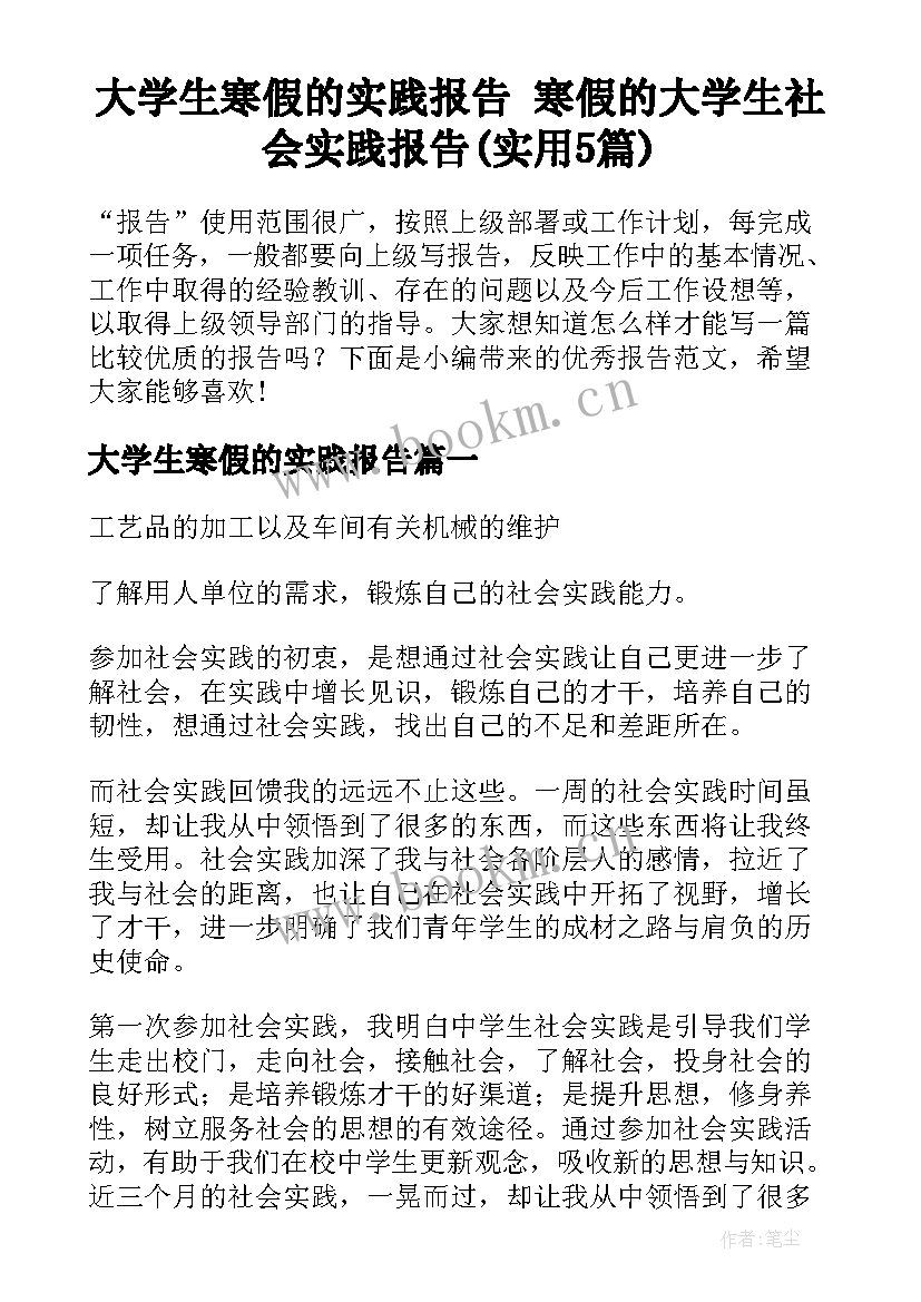 大学生寒假的实践报告 寒假的大学生社会实践报告(实用5篇)