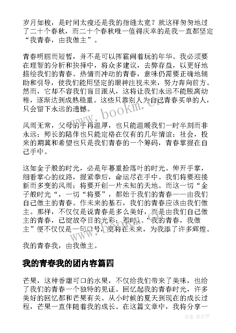 我的青春我的团内容 我的青春在芒果心得体会(汇总6篇)