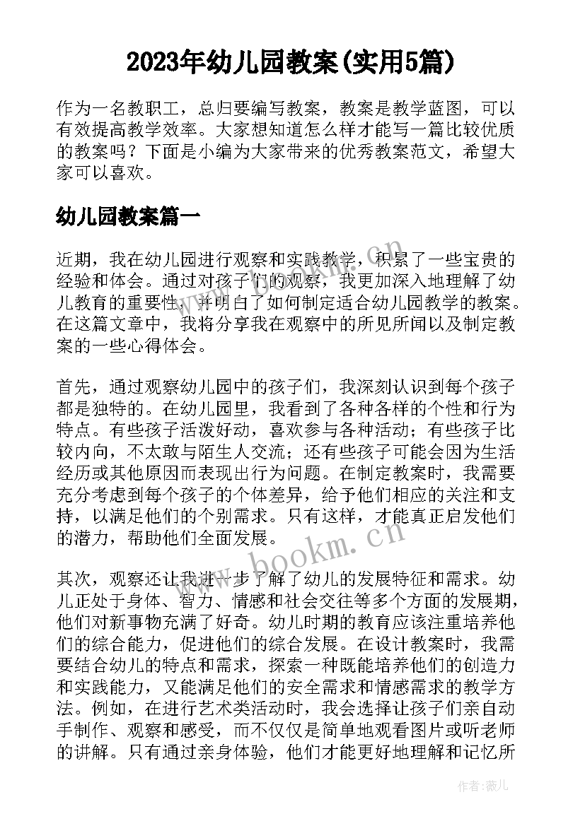 2023年幼儿园教案(实用5篇)