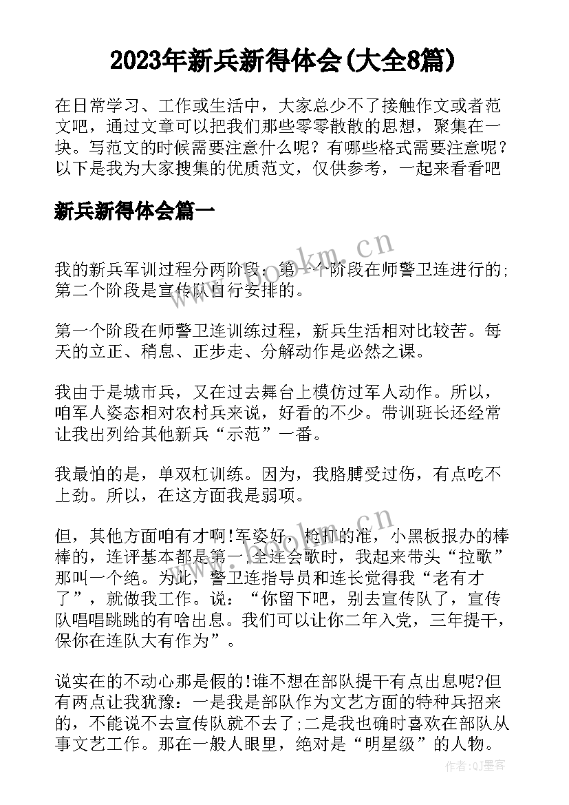 2023年新兵新得体会(大全8篇)