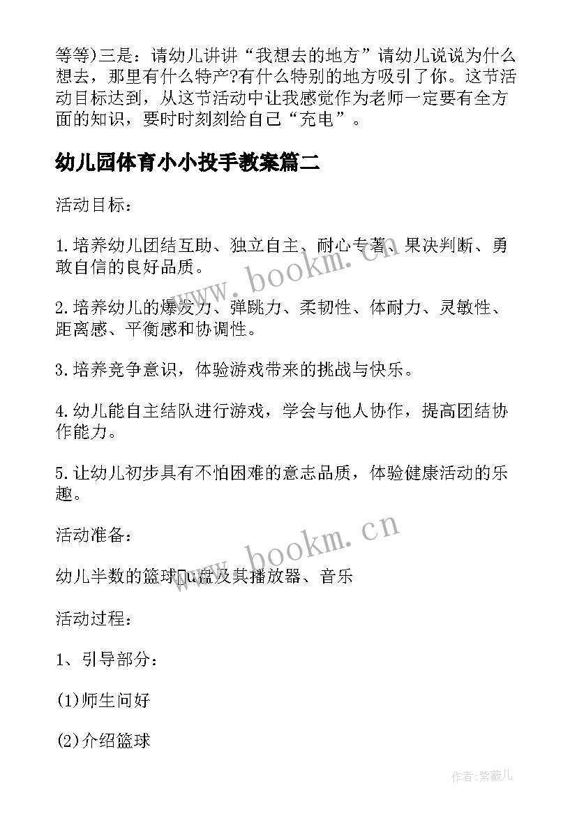 幼儿园体育小小投手教案 大班体育课教案小小旅行家含反思(大全5篇)