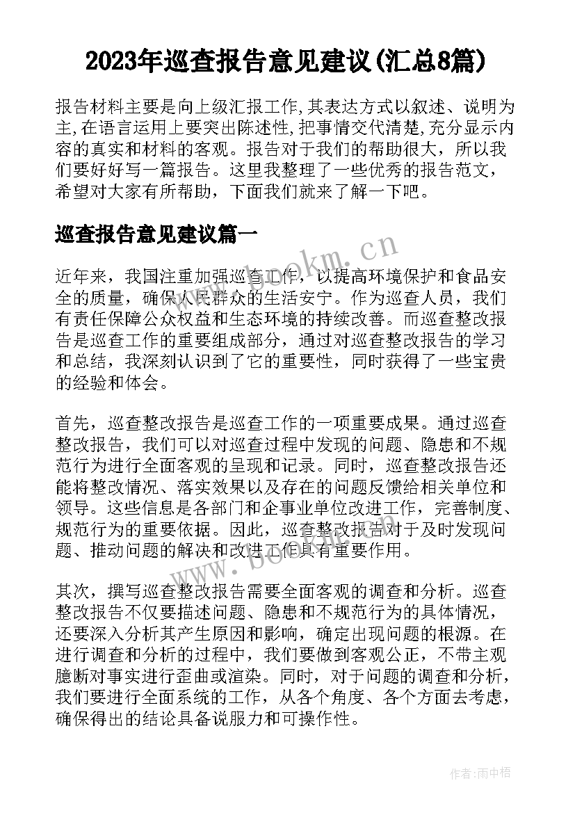 2023年巡查报告意见建议(汇总8篇)