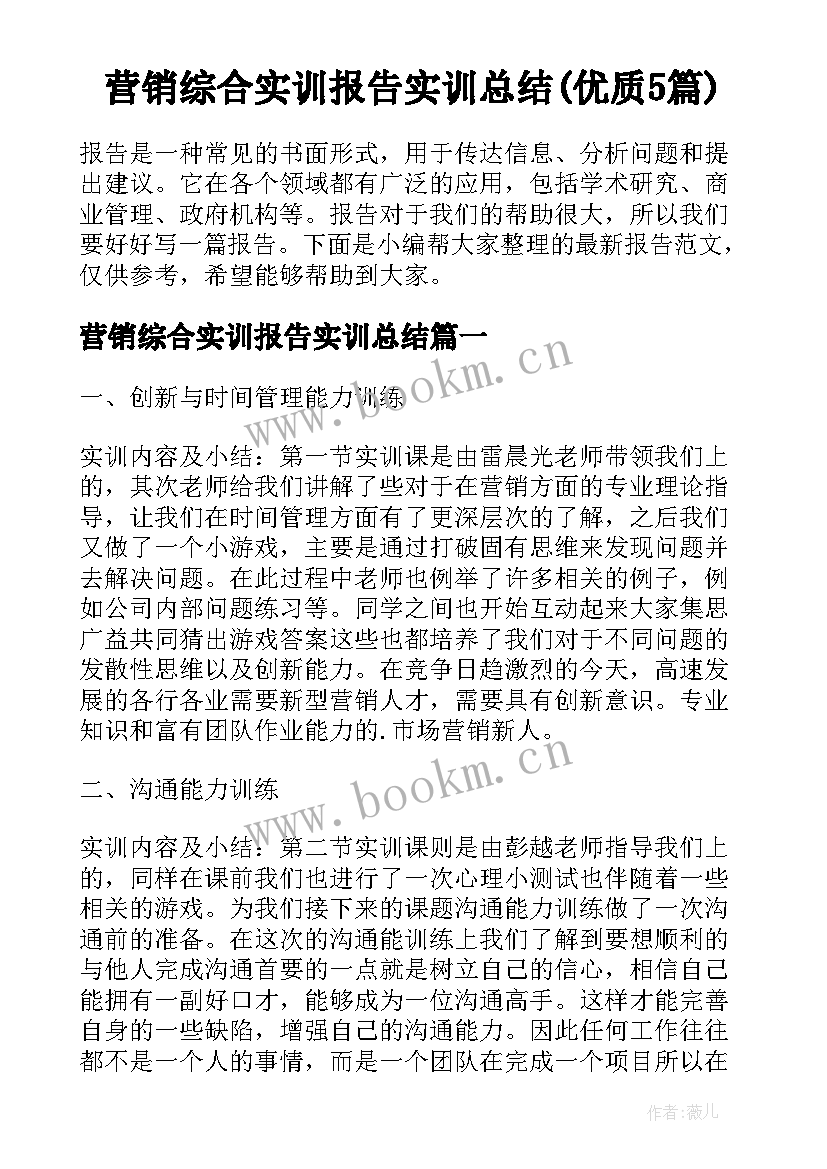 营销综合实训报告实训总结(优质5篇)