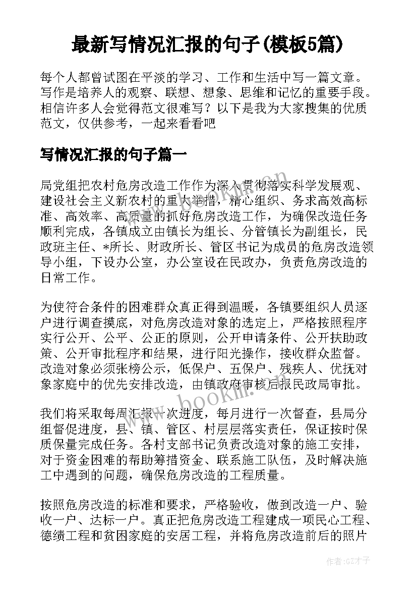 最新写情况汇报的句子(模板5篇)