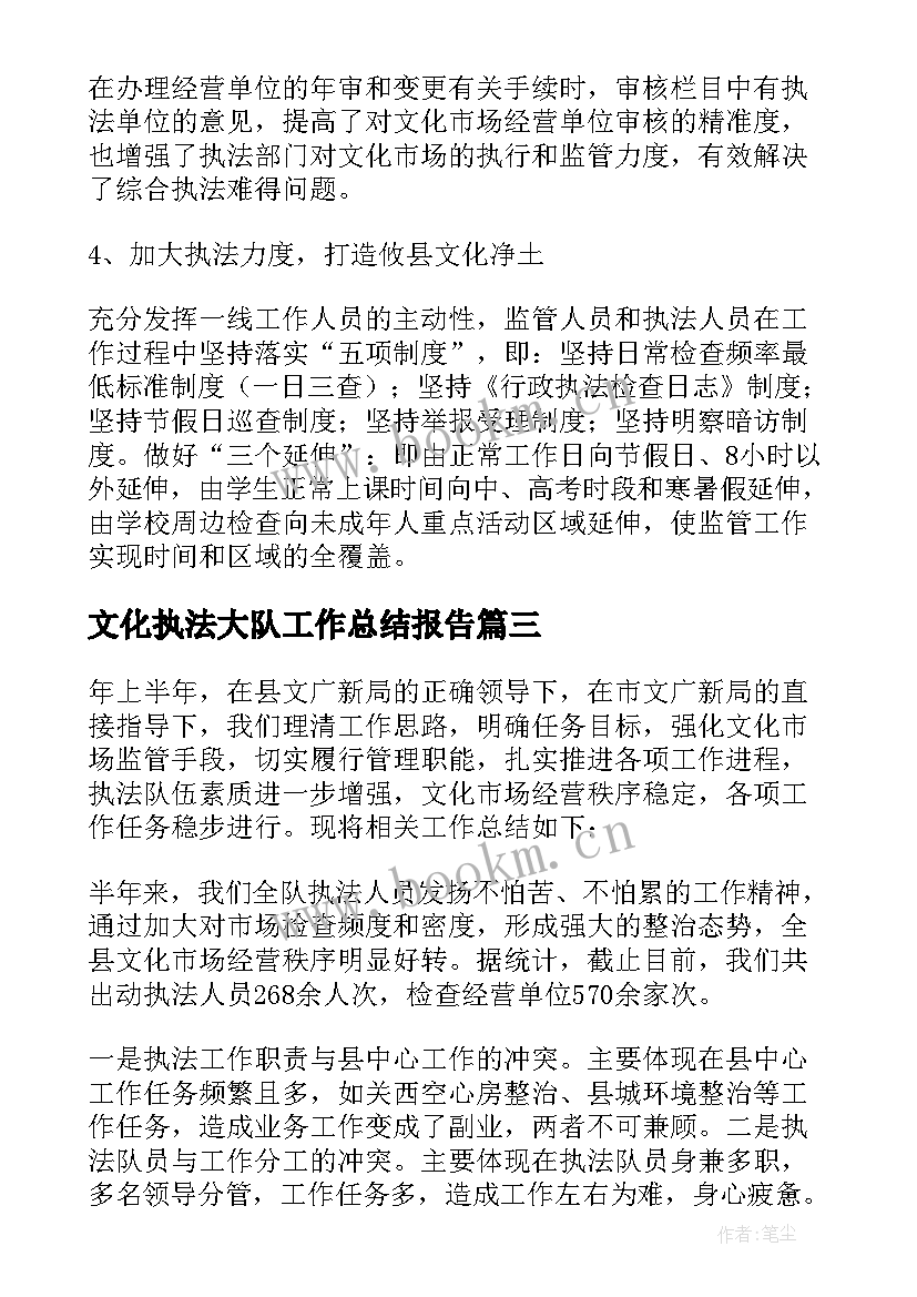 文化执法大队工作总结报告(模板5篇)