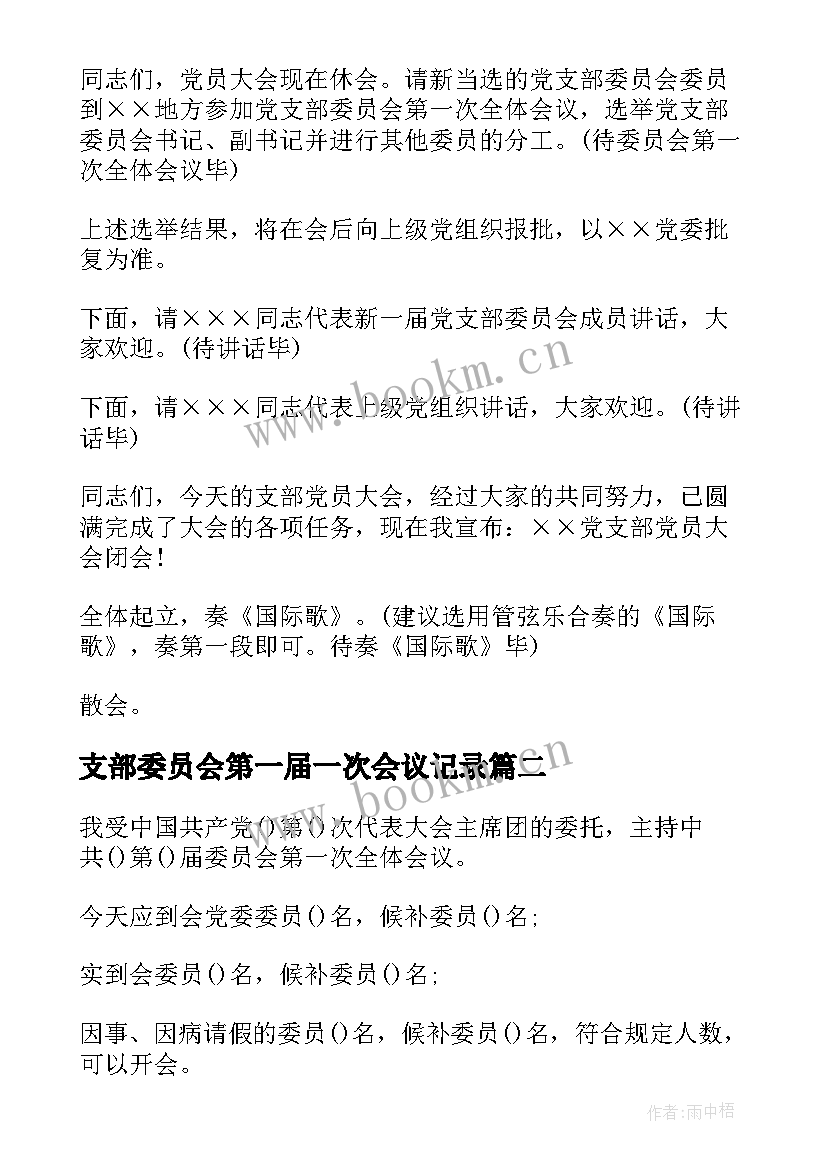 2023年支部委员会第一届一次会议记录(优秀5篇)