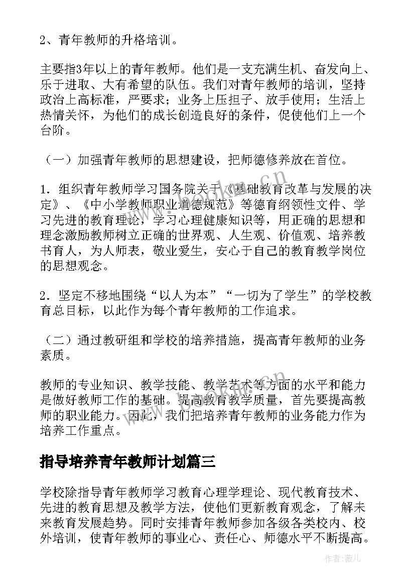 2023年指导培养青年教师计划 指导培养青年教师工作计划(实用8篇)