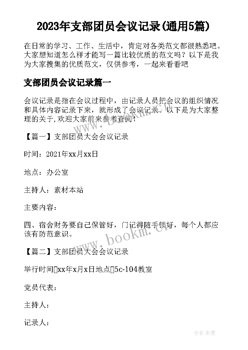 2023年支部团员会议记录(通用5篇)