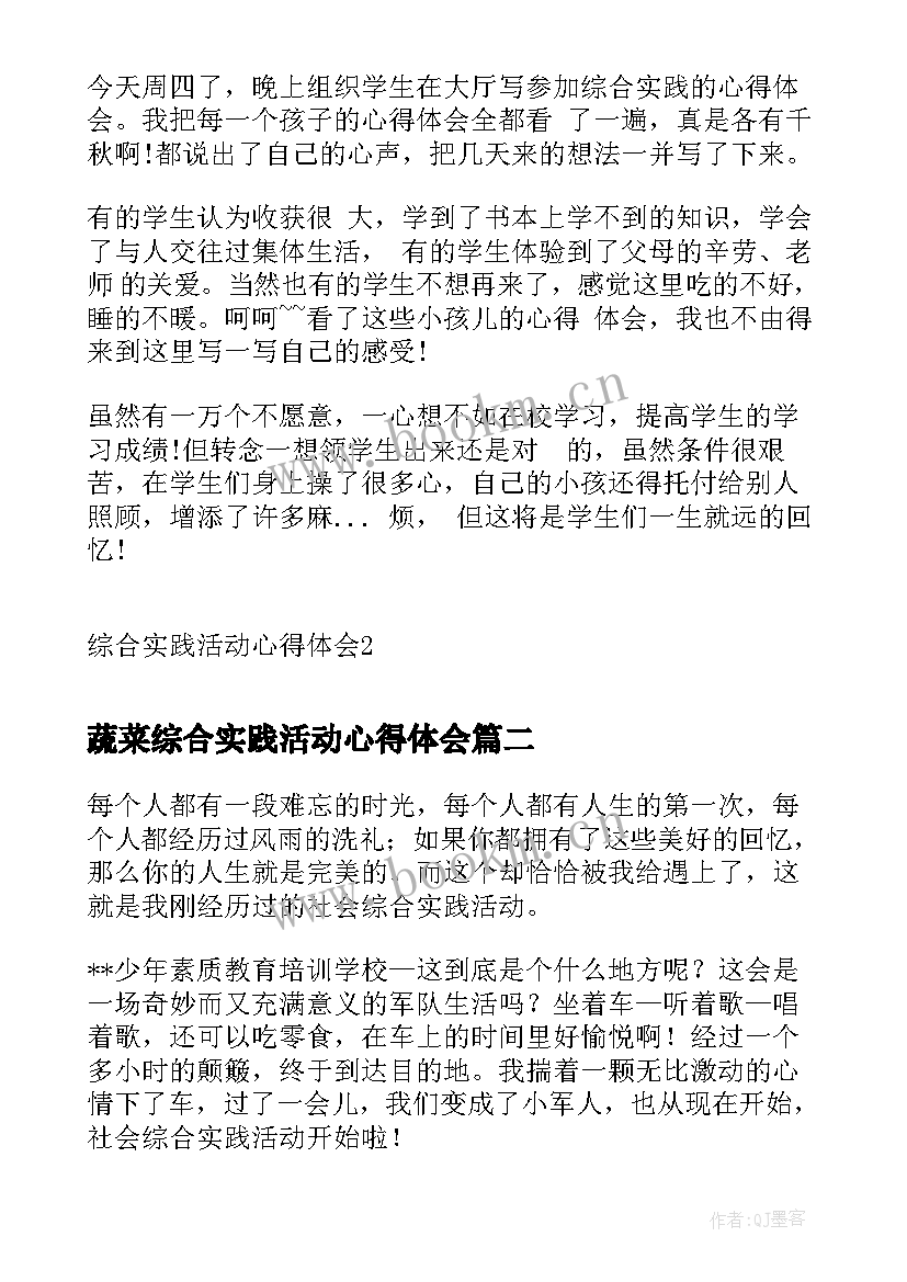 蔬菜综合实践活动心得体会(通用10篇)