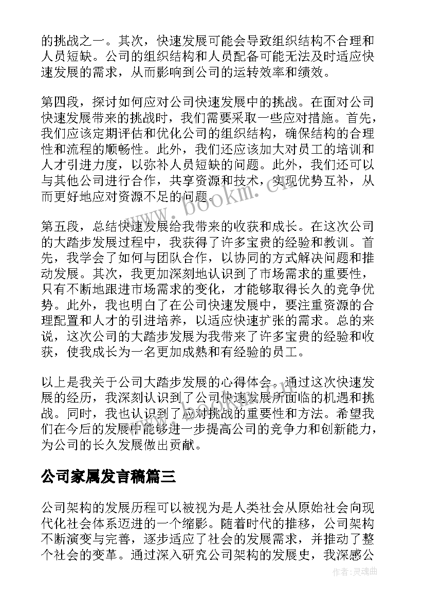 2023年公司家属发言稿 公司发展计划(模板6篇)