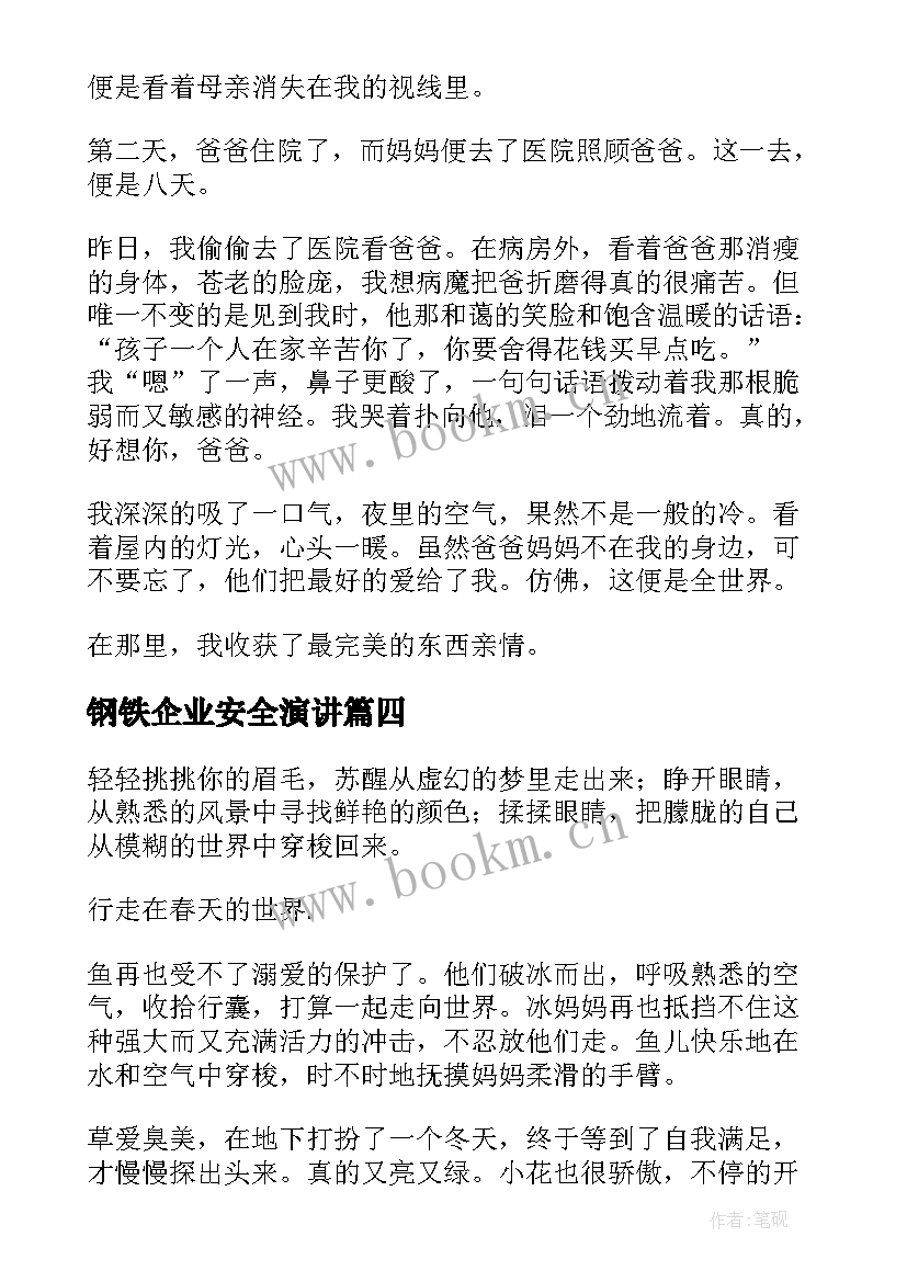 最新钢铁企业安全演讲(精选10篇)