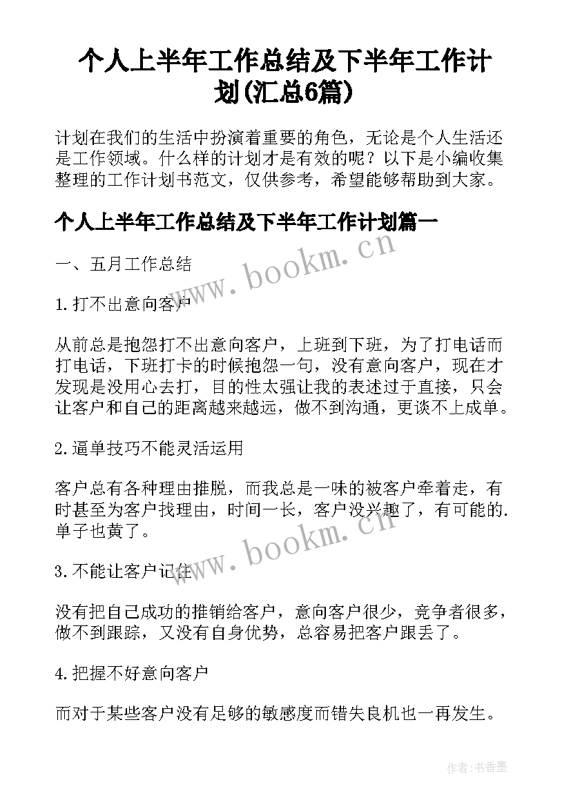 个人上半年工作总结及下半年工作计划(汇总6篇)