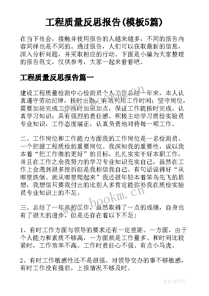 工程质量反思报告(模板5篇)