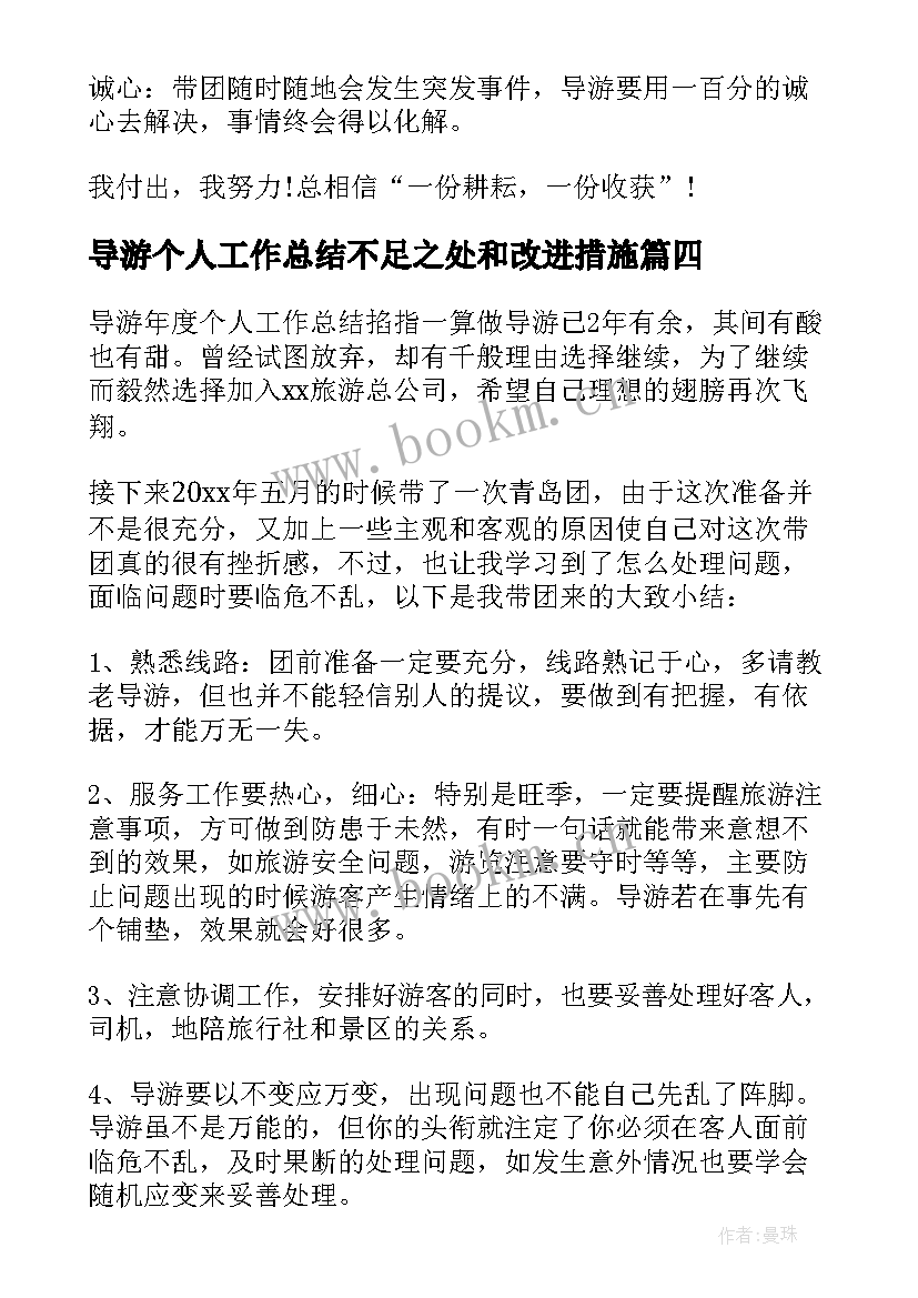 导游个人工作总结不足之处和改进措施(优质8篇)