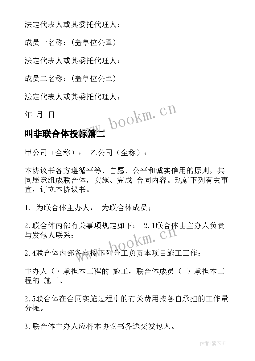 2023年叫非联合体投标 联合体投标合同书(优质9篇)