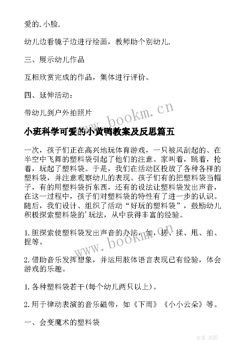 小班科学可爱的小黄鸭教案及反思(优质5篇)