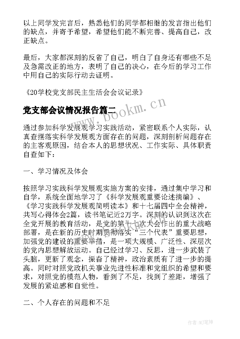 最新党支部会议情况报告 上半年党支部民主生活会会议情况报告(汇总5篇)