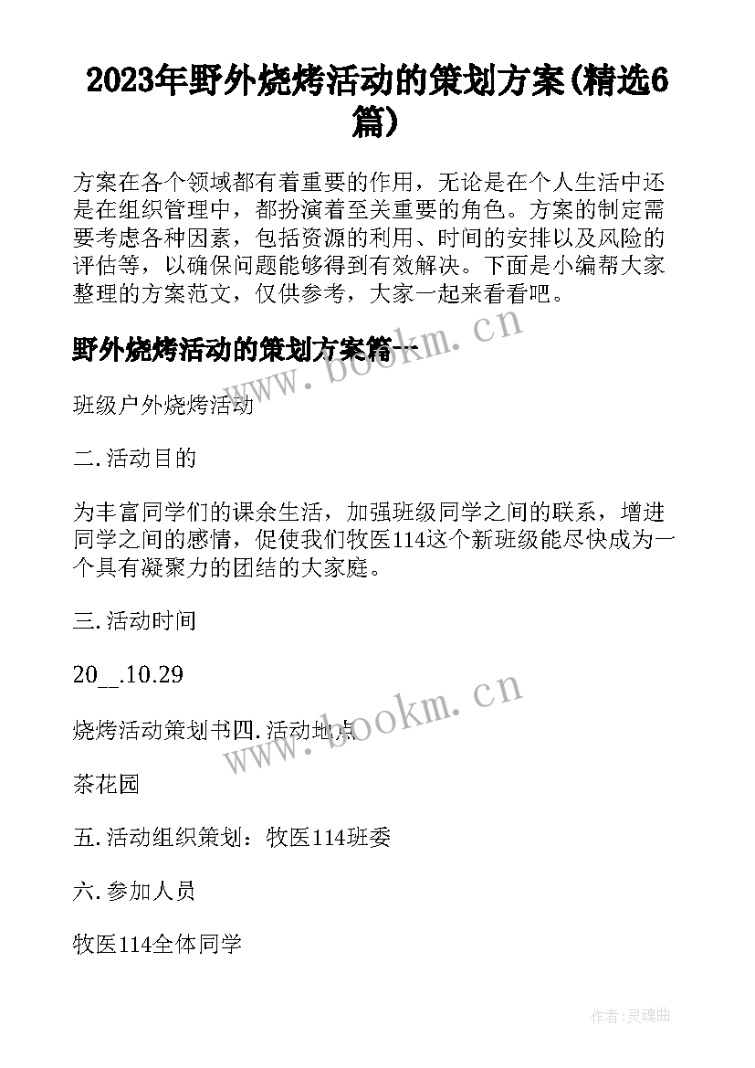 2023年野外烧烤活动的策划方案(精选6篇)