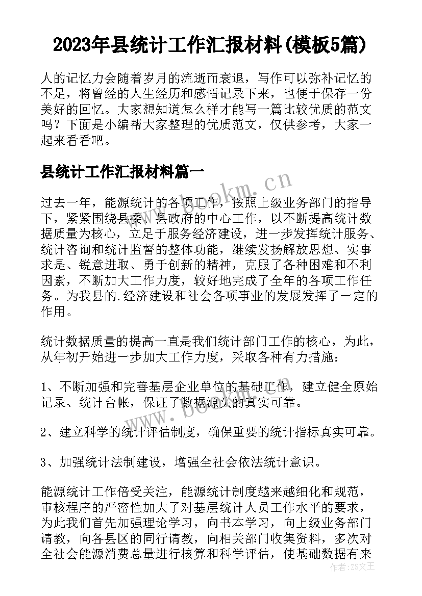 2023年县统计工作汇报材料(模板5篇)