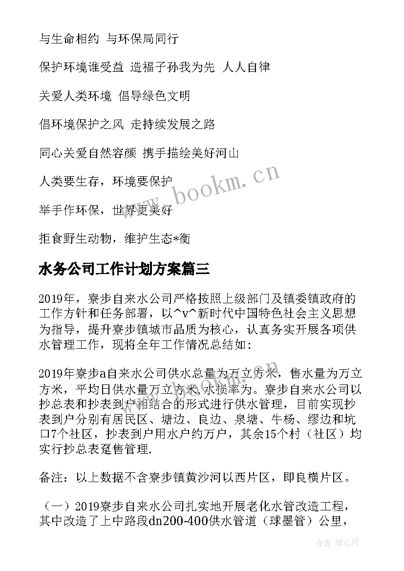 水务公司工作计划方案(通用5篇)