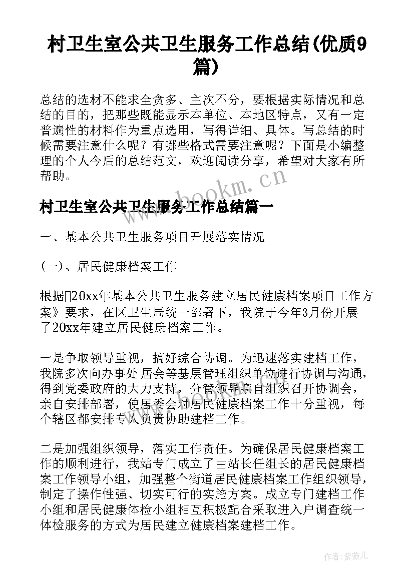 村卫生室公共卫生服务工作总结(优质9篇)