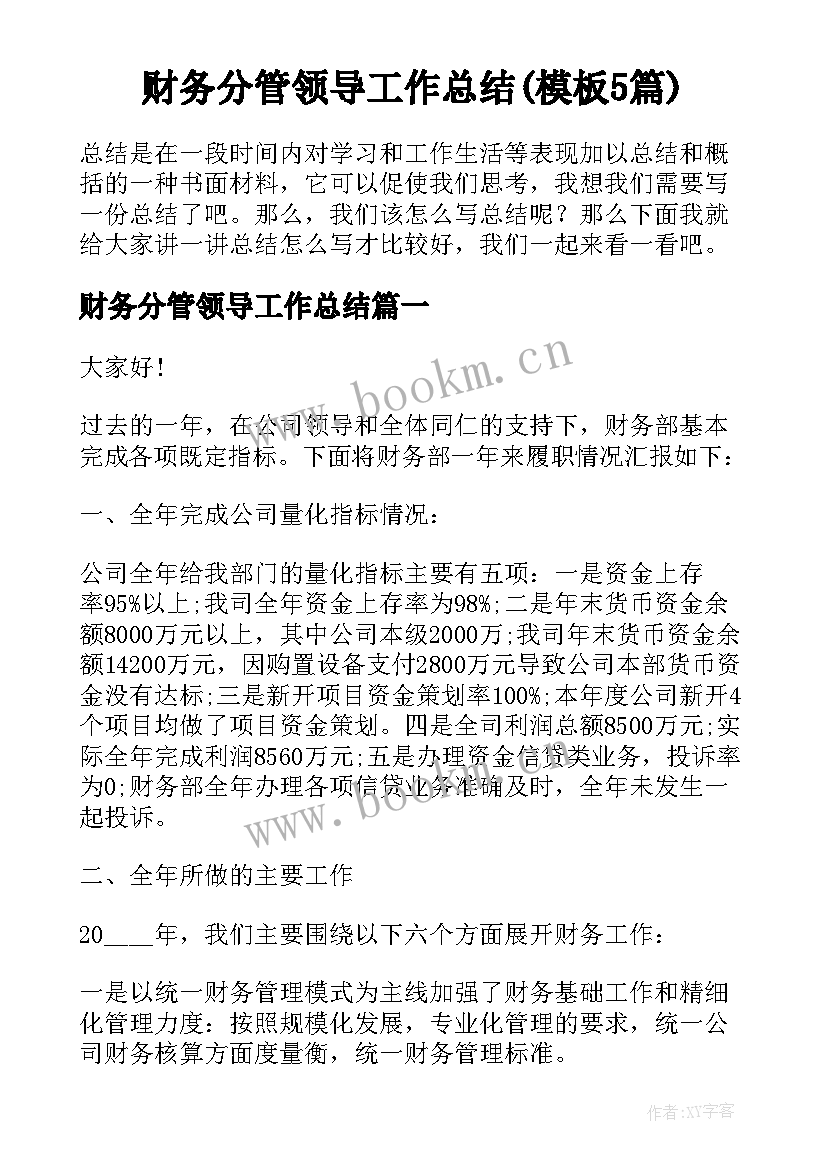 财务分管领导工作总结(模板5篇)