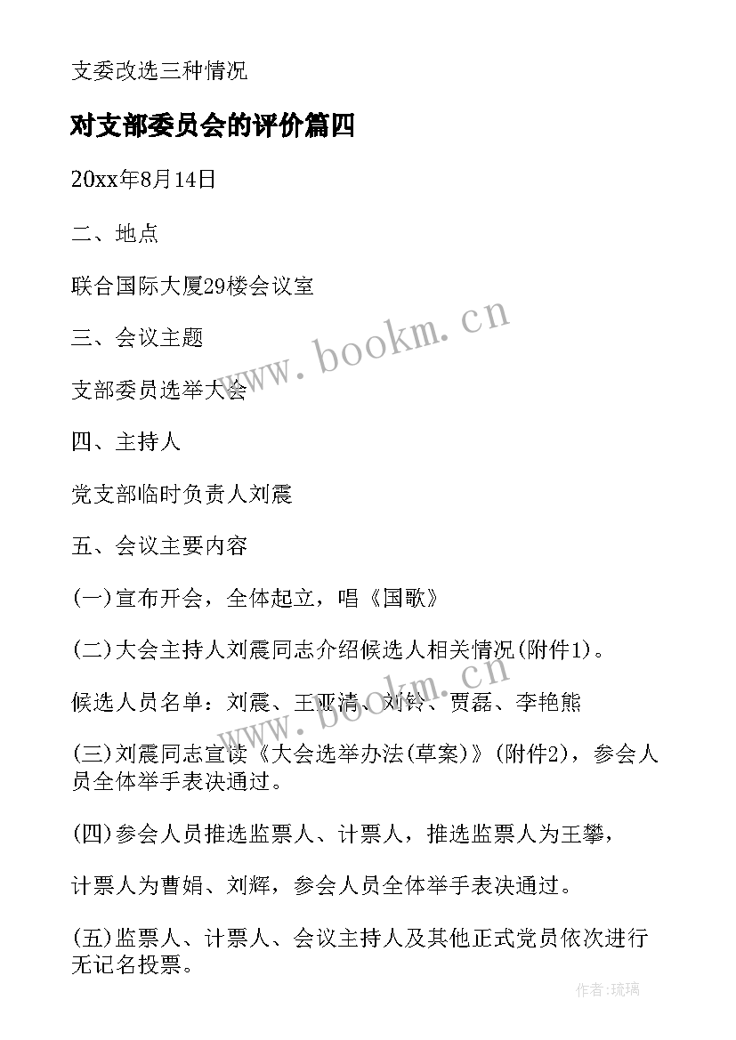 最新对支部委员会的评价 选举支部委员会的会议纪要(汇总5篇)