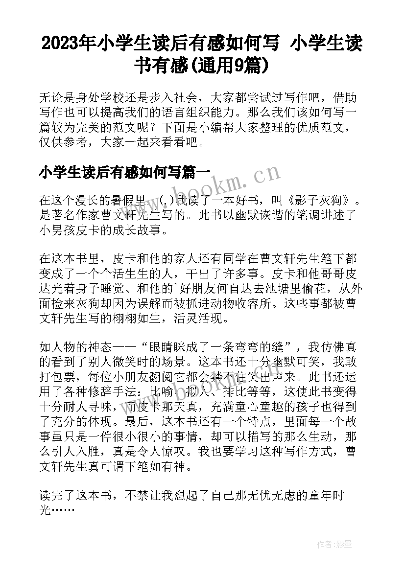 2023年小学生读后有感如何写 小学生读书有感(通用9篇)