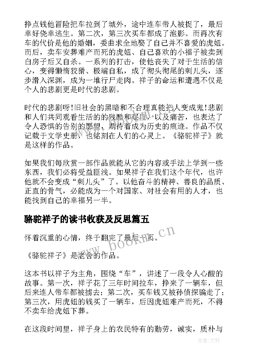 最新骆驼祥子的读书收获及反思 骆驼祥子个人读后感(精选8篇)