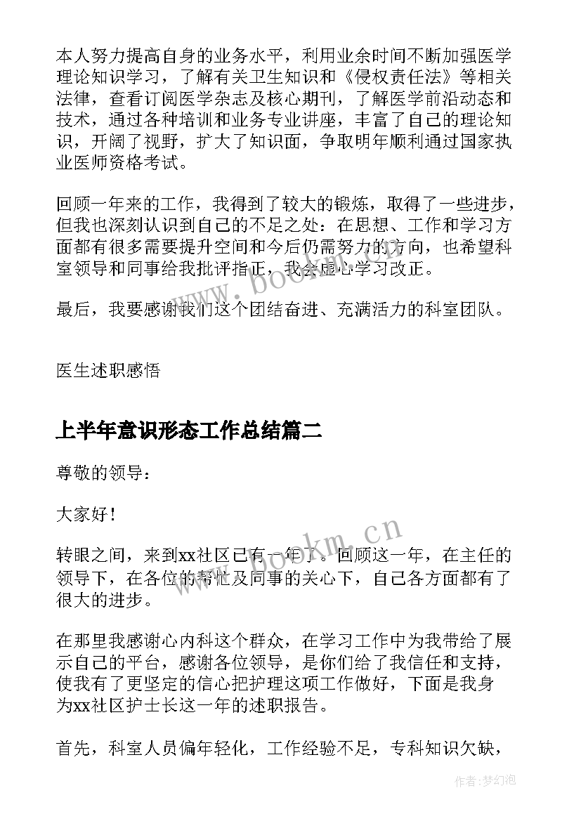 上半年意识形态工作总结 医生述职述职报告(实用5篇)