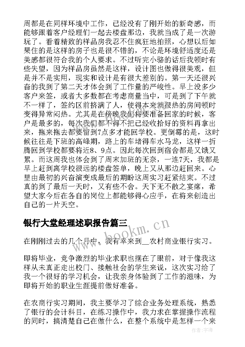 2023年银行大堂经理述职报告(大全6篇)