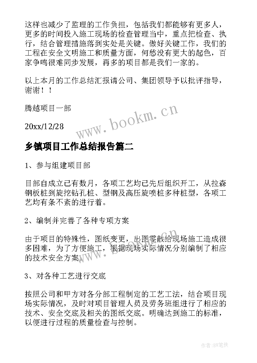 乡镇项目工作总结报告(模板6篇)