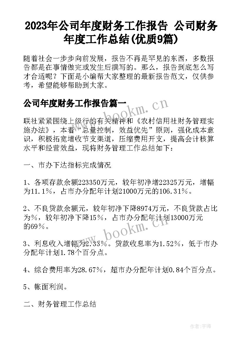 2023年公司年度财务工作报告 公司财务年度工作总结(优质9篇)